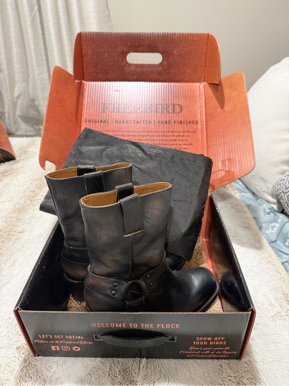 Freebird by Steven DARCY Black Leather Harness Boots Size 8 NIB